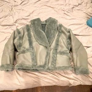 Sage green faux leather fur lined jacket